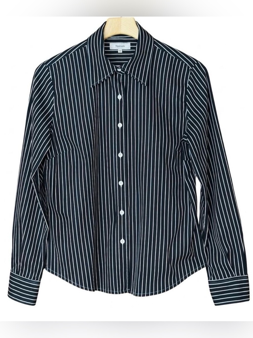 Faconnable Black & White Vertical Stripe Button Down Shirt Stretch Size Medium